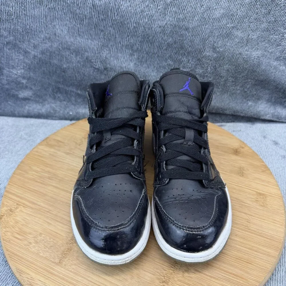 Jordan Air Jordan 1 Mid Shoes Boys Size 3Y Black Patent Sneakers DV1339-004
